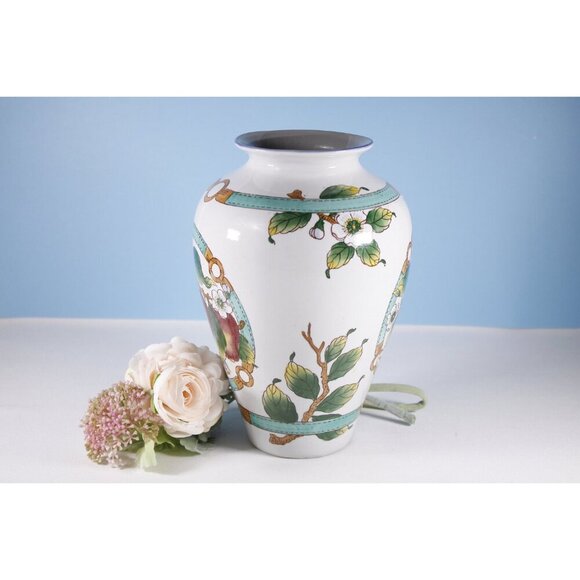 Vintage Chinese Majolica painted vase, hand painted vase with apples, apple - Picture 5 of 10